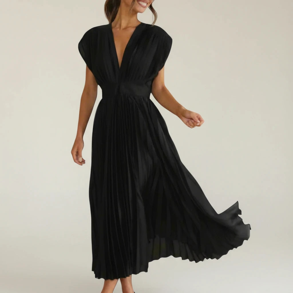Elegant Pleated A Line Midi Dress