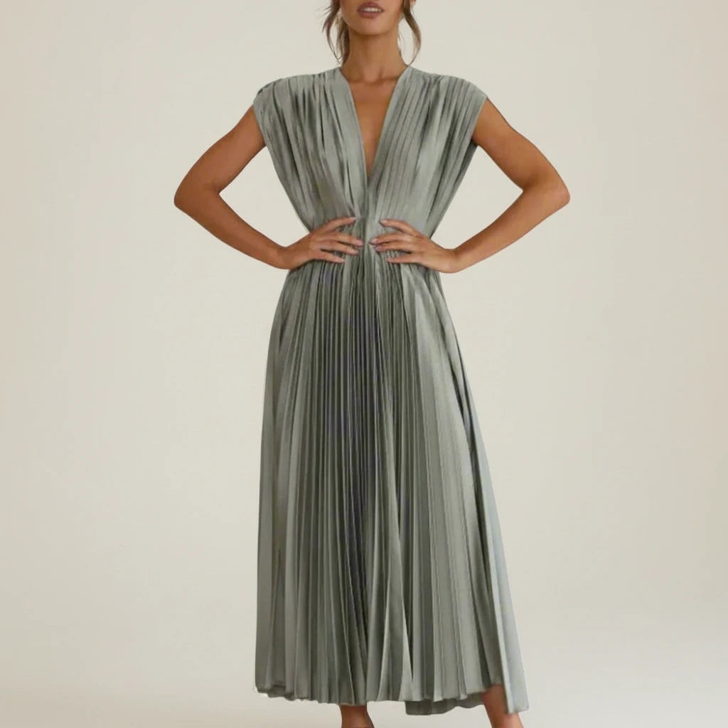 Elegant Pleated A Line Midi Dress
