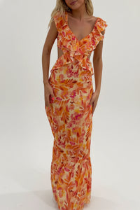 Elegant Floral Ruffle Maxi Dress