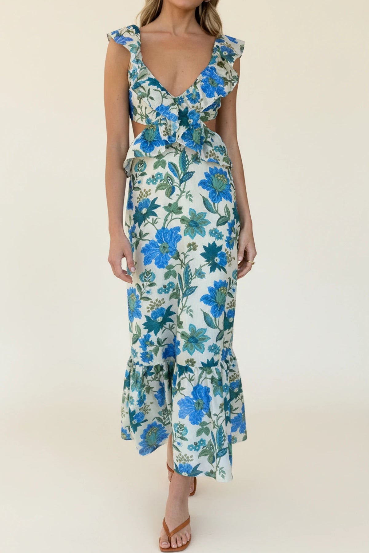 Elegant Floral Ruffle Maxi Dress