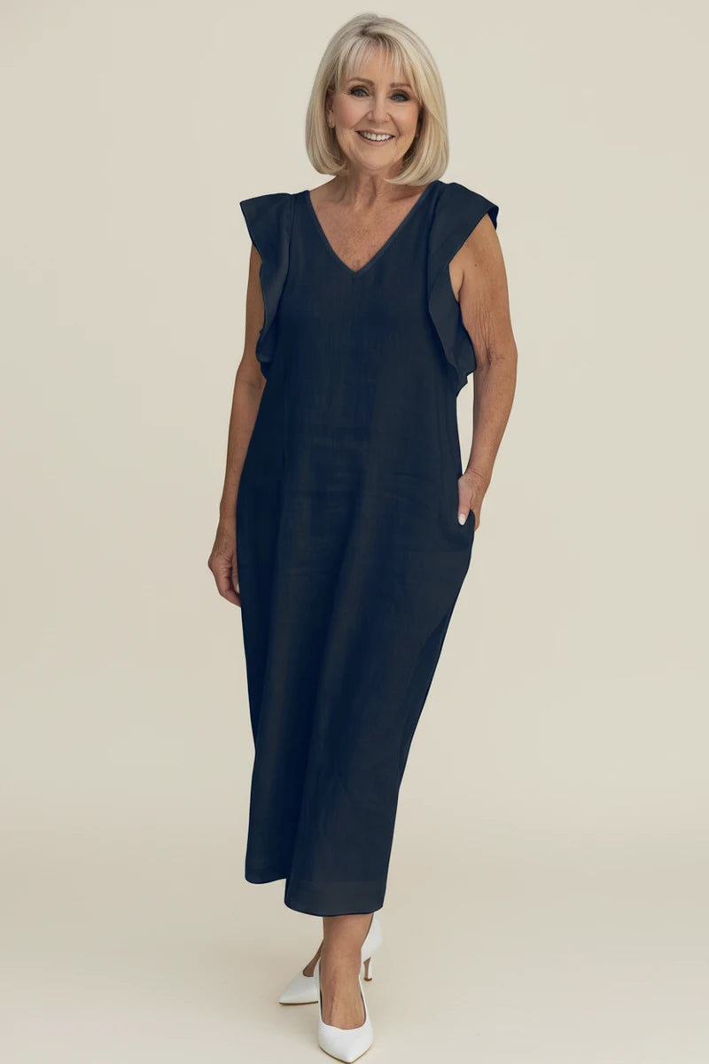 Women's Puff Sleeve Shift Midi Dress