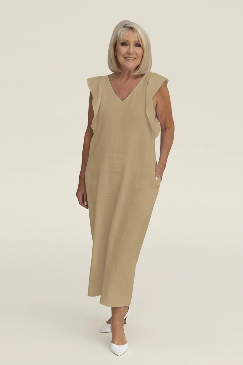 Women's Puff Sleeve Shift Midi Dress