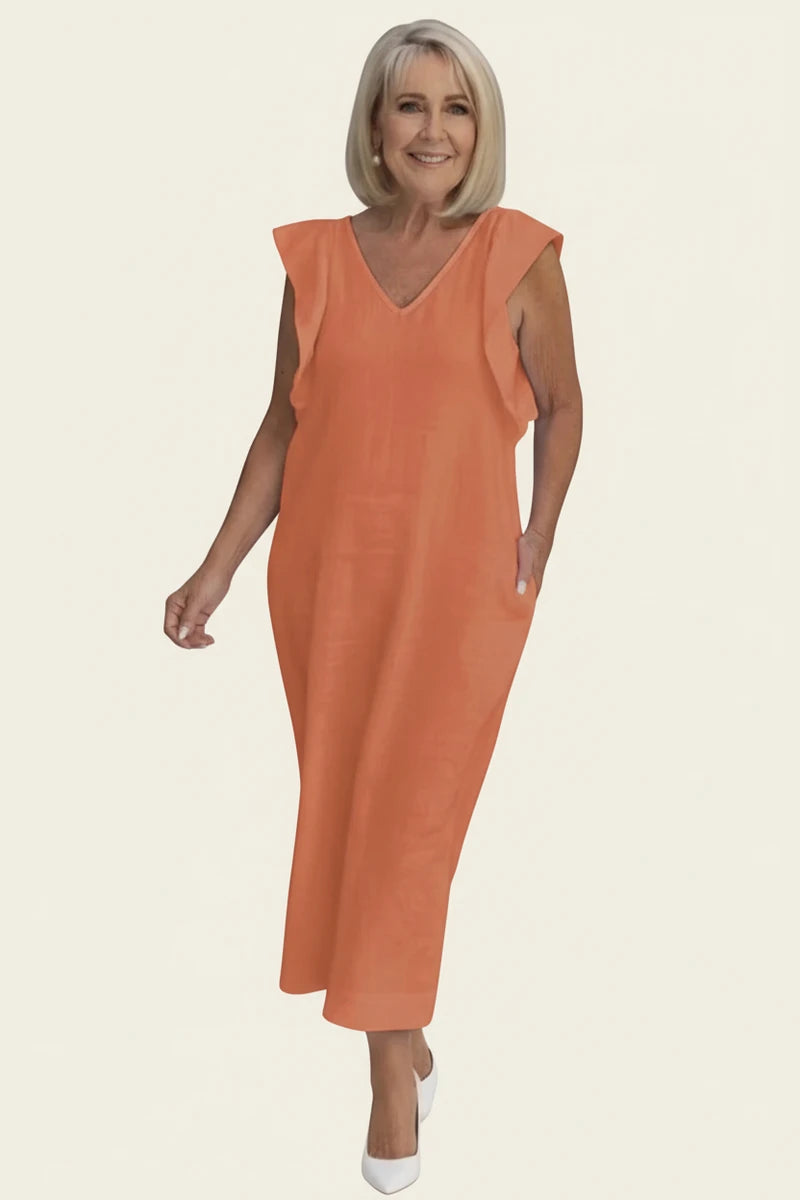 Women's Puff Sleeve Shift Midi Dress