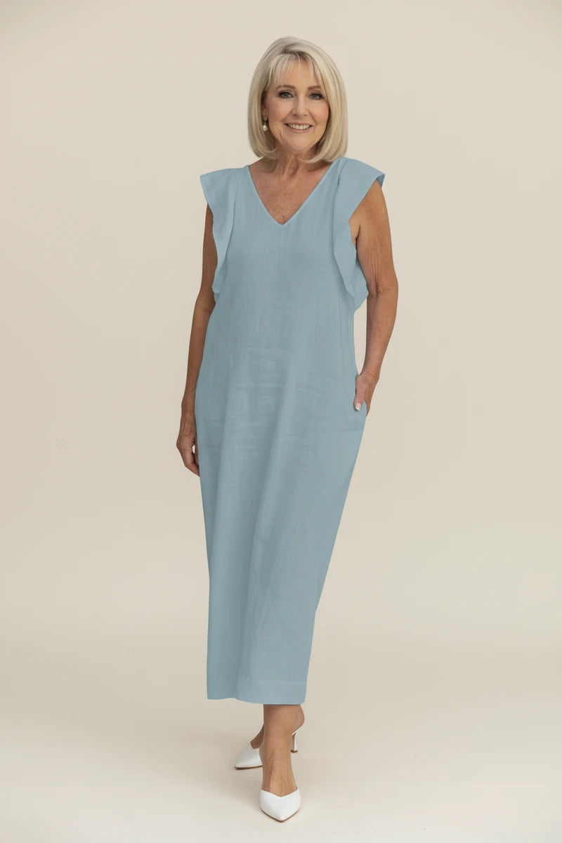 Women's Puff Sleeve Shift Midi Dress