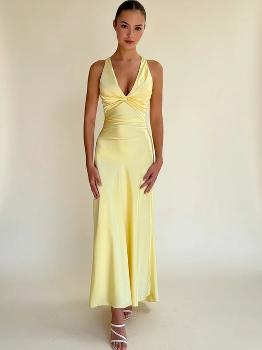 Elegant Backless A Line Wedding Guest Maxi Dress