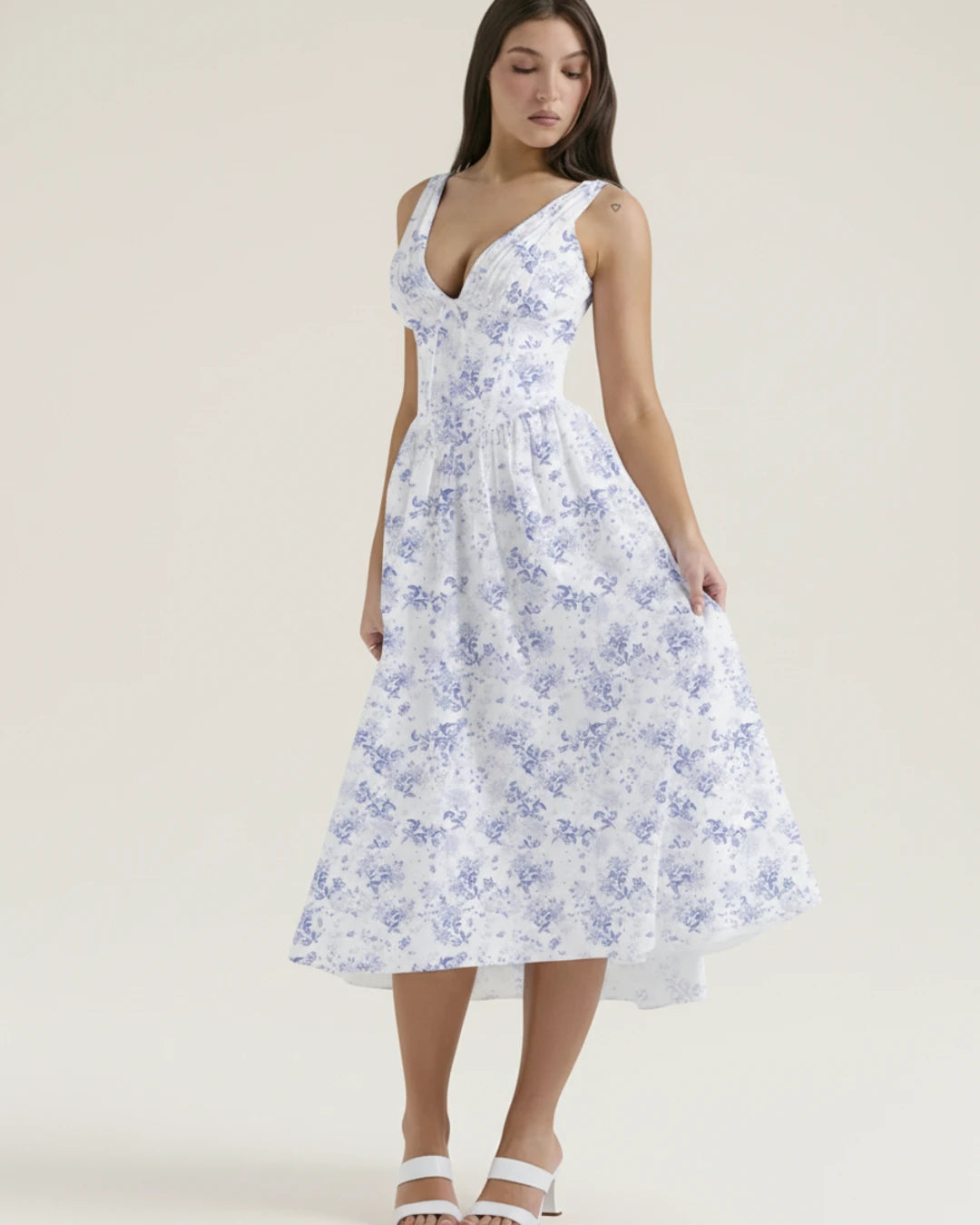 Elegant Floral A Line Midi Dress