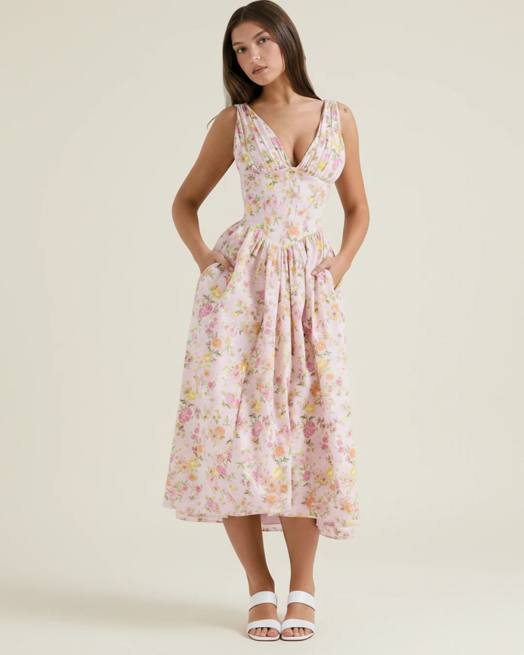 Elegant Floral A Line Midi Dress