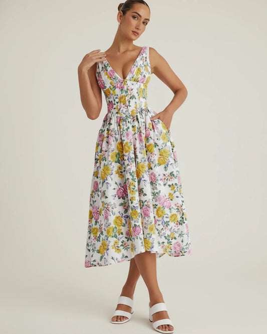 Elegant Floral A Line Midi Dress