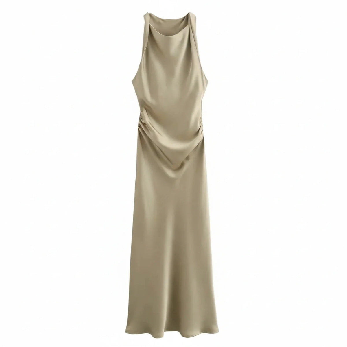 Elegant Satin Cowl Neck Bodycon Midi Dress
