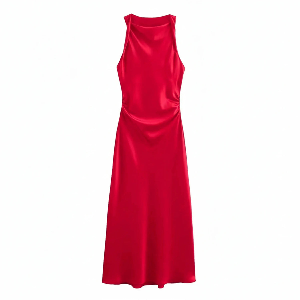 Elegant Satin Cowl Neck Bodycon Midi Dress
