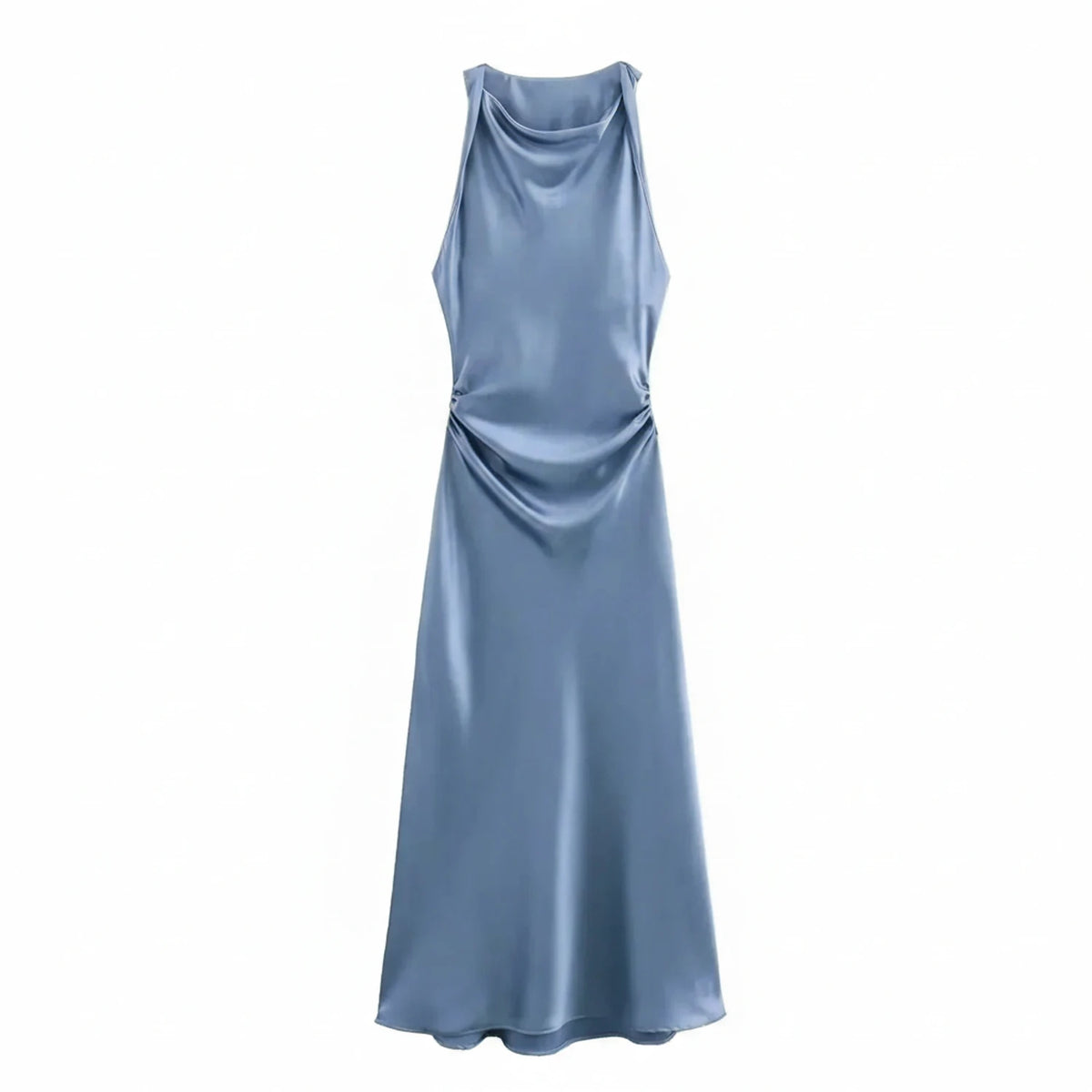 Elegant Satin Cowl Neck Bodycon Midi Dress