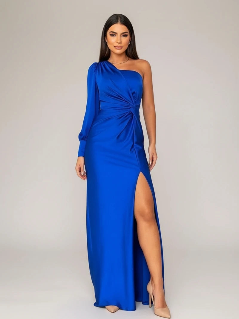 Elegant One Shoulder Satin Maxi Dress