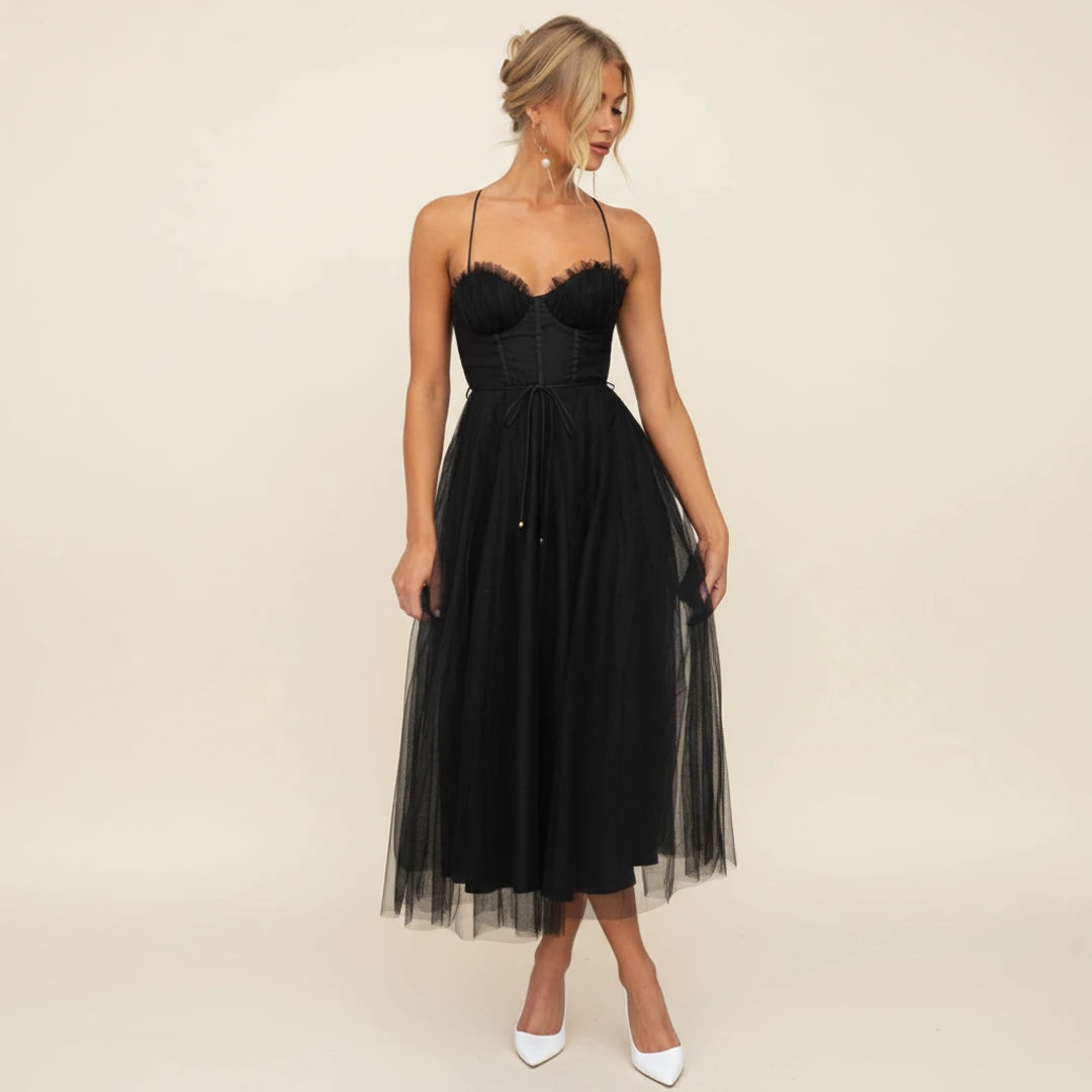 Elegant Sweetheart Bustier A Line Midi Dress