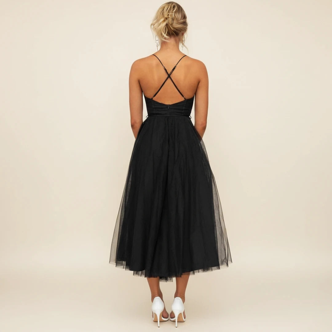 Elegant Sweetheart Bustier A Line Midi Dress