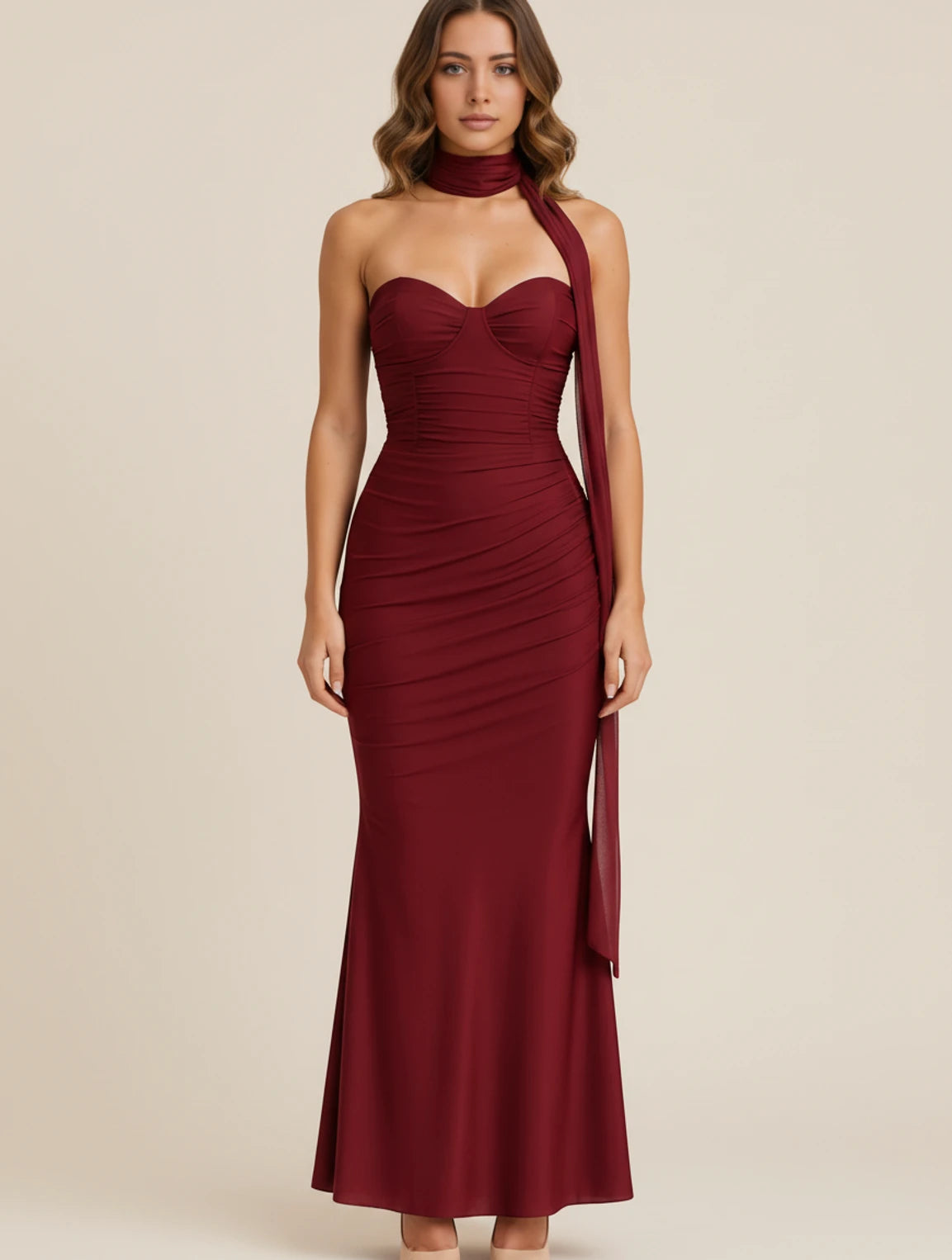 Elegant Strapless Sweetheart Maxi Dress