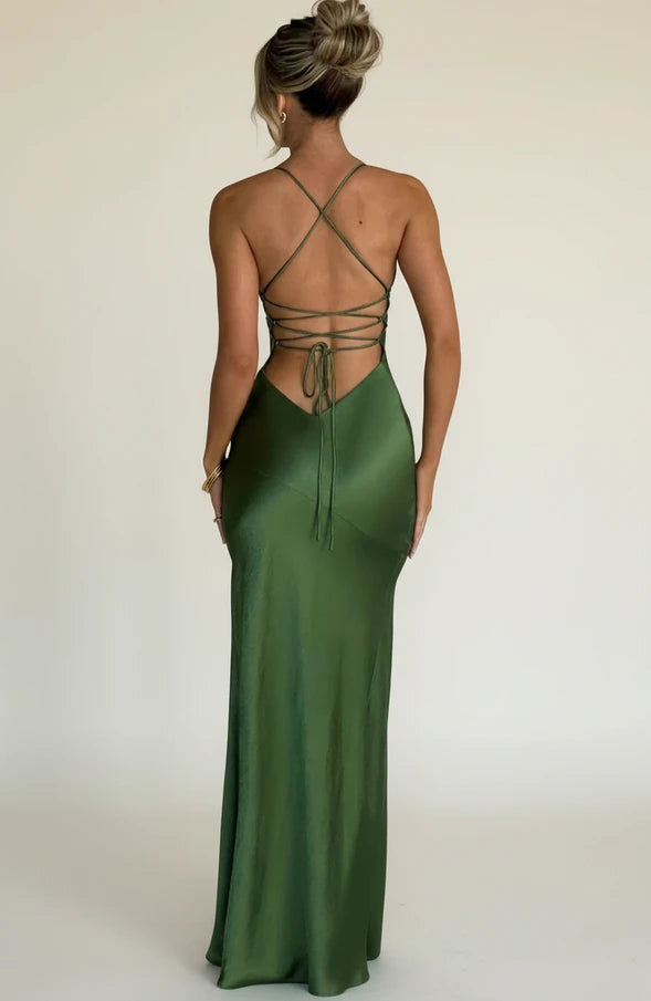 Elegant Satin Backless Maxi Dress