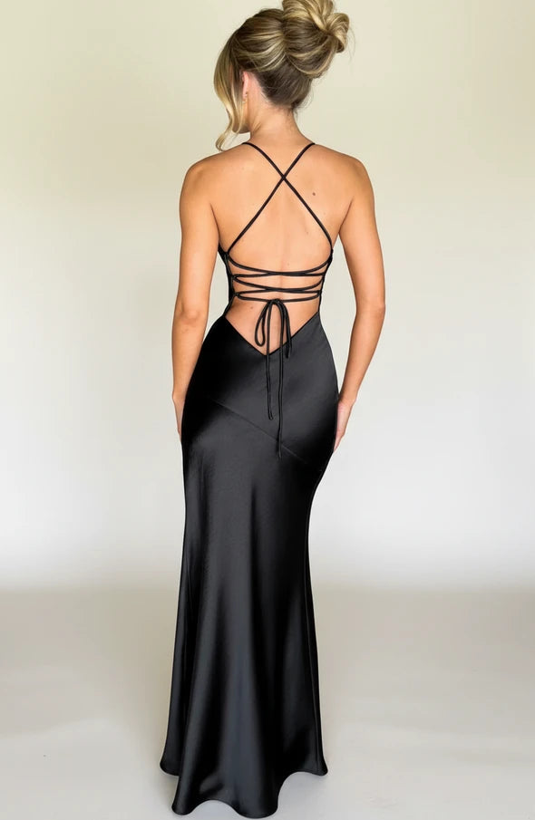 Elegant Satin Backless Maxi Dress