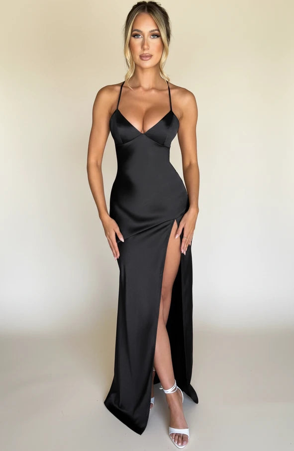Elegant Satin Backless Maxi Dress