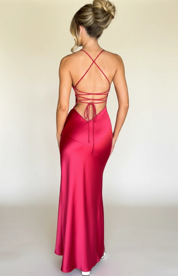 Elegant Satin Backless Maxi Dress
