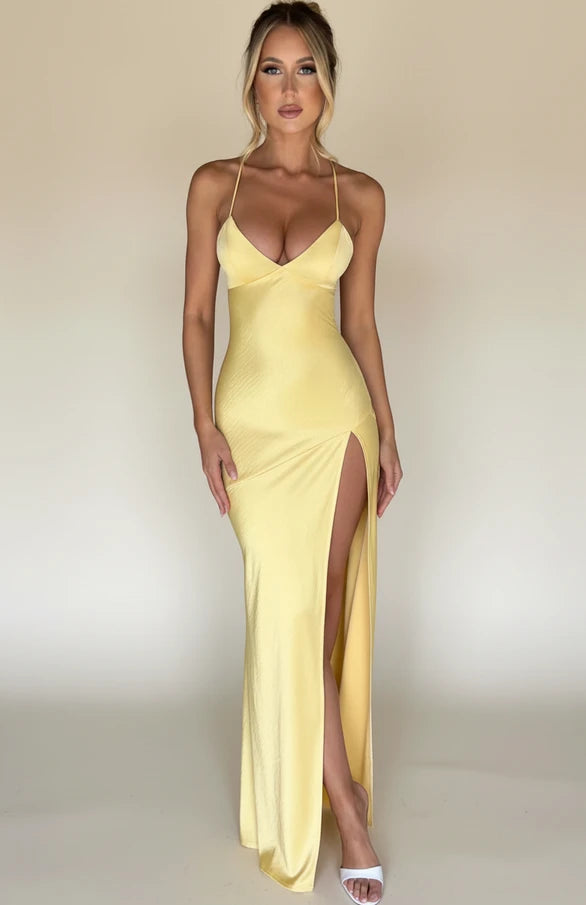 Elegant Satin Backless Maxi Dress