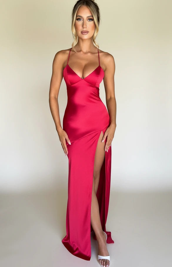Elegant Satin Backless Maxi Dress