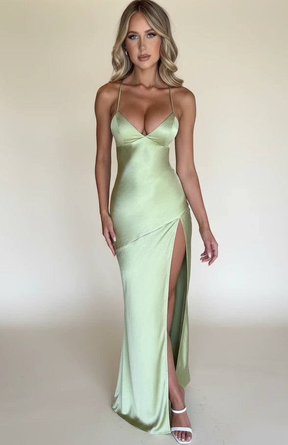 Elegant Satin Backless Maxi Dress