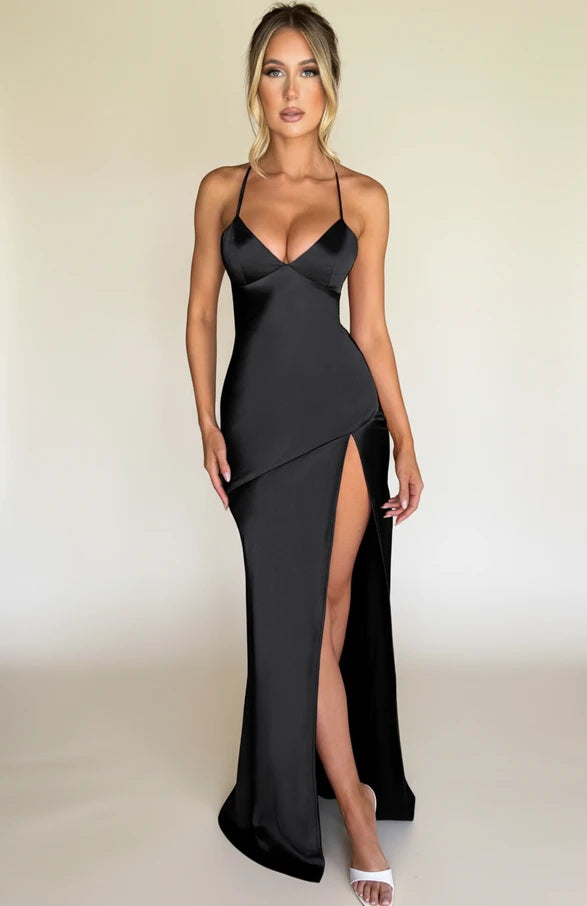 Elegant Satin Backless Maxi Dress
