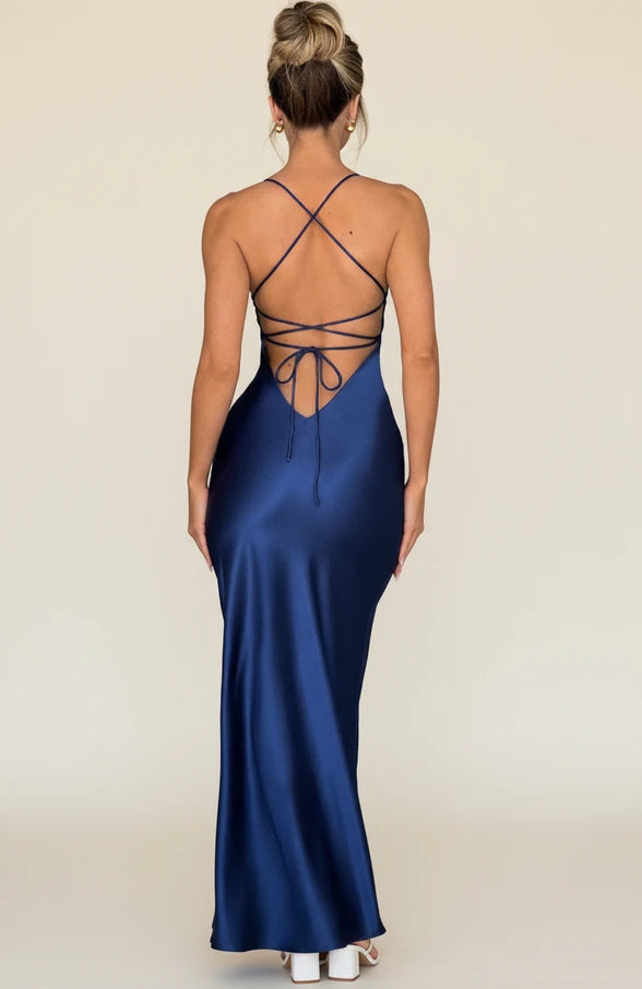 Elegant Satin Backless Maxi Dress