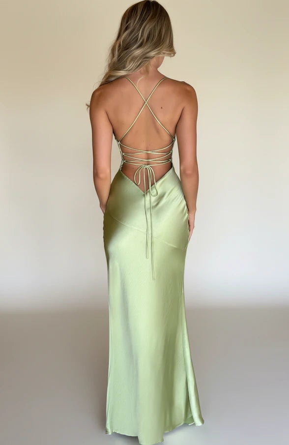 Elegant Satin Backless Maxi Dress