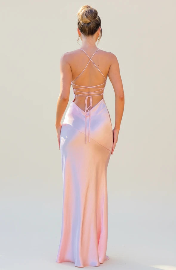 Elegant Satin Backless Maxi Dress