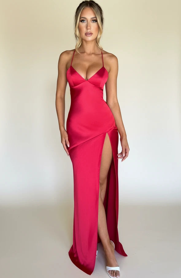Elegant Satin Backless Maxi Dress