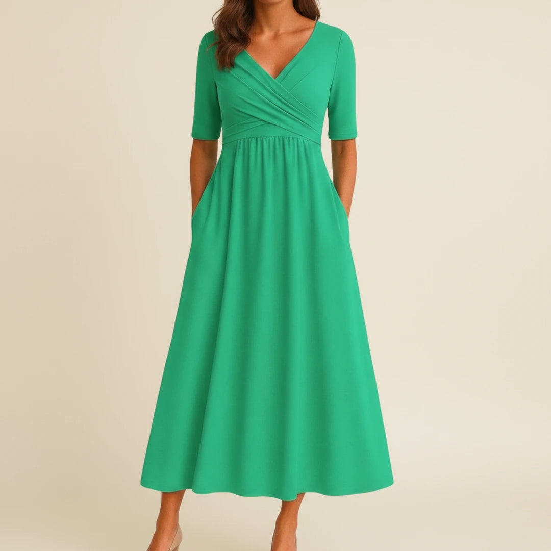 Elegant Wrap A Line Midi Dress