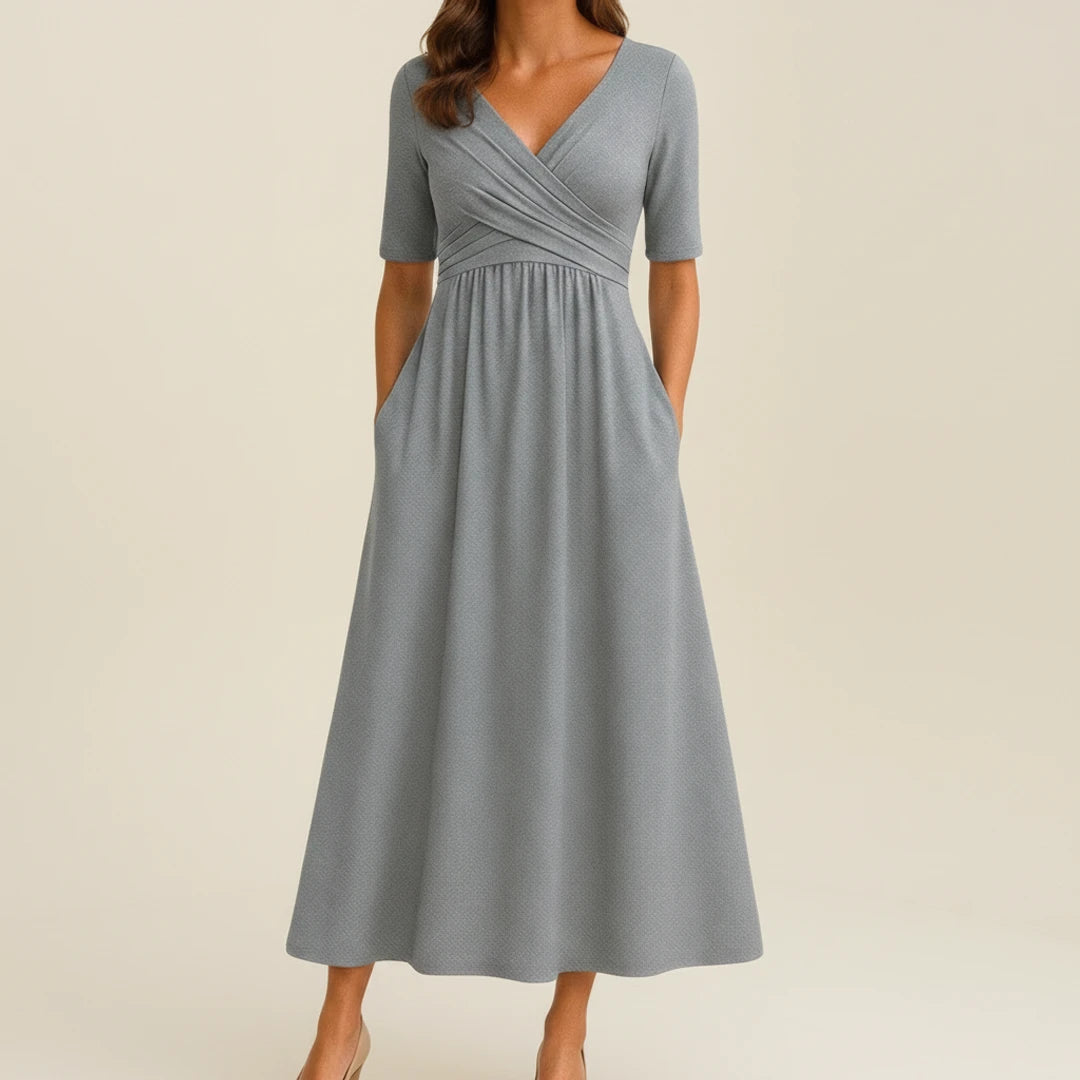 Elegant Wrap A Line Midi Dress
