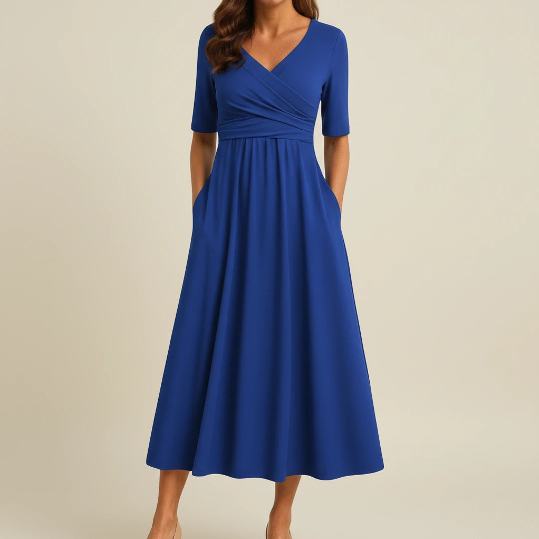 Elegant Wrap A Line Midi Dress
