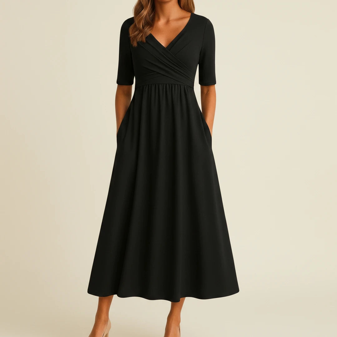 Elegant Wrap A Line Midi Dress