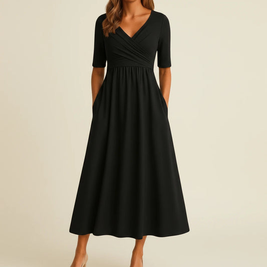 Elegant Wrap A Line Midi Dress