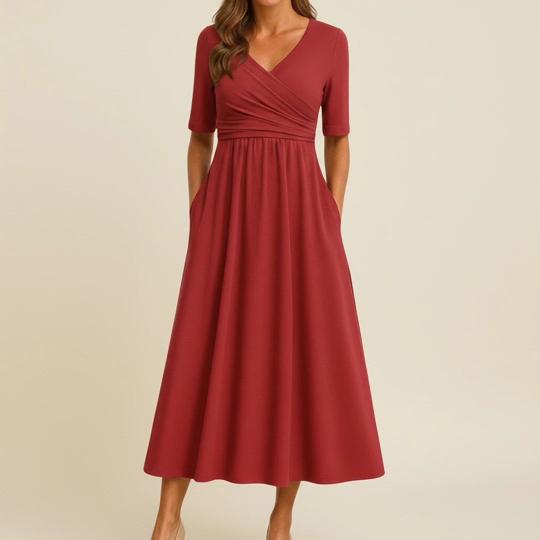 Elegant Wrap A Line Midi Dress