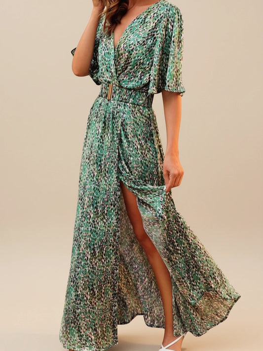 Elegant Wrap Puff Sleeve Maxi Dress