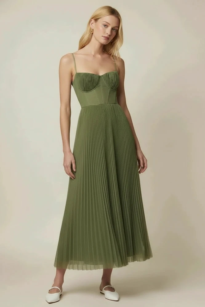 Elegant Sweetheart Chiffon Pleated Midi Dress