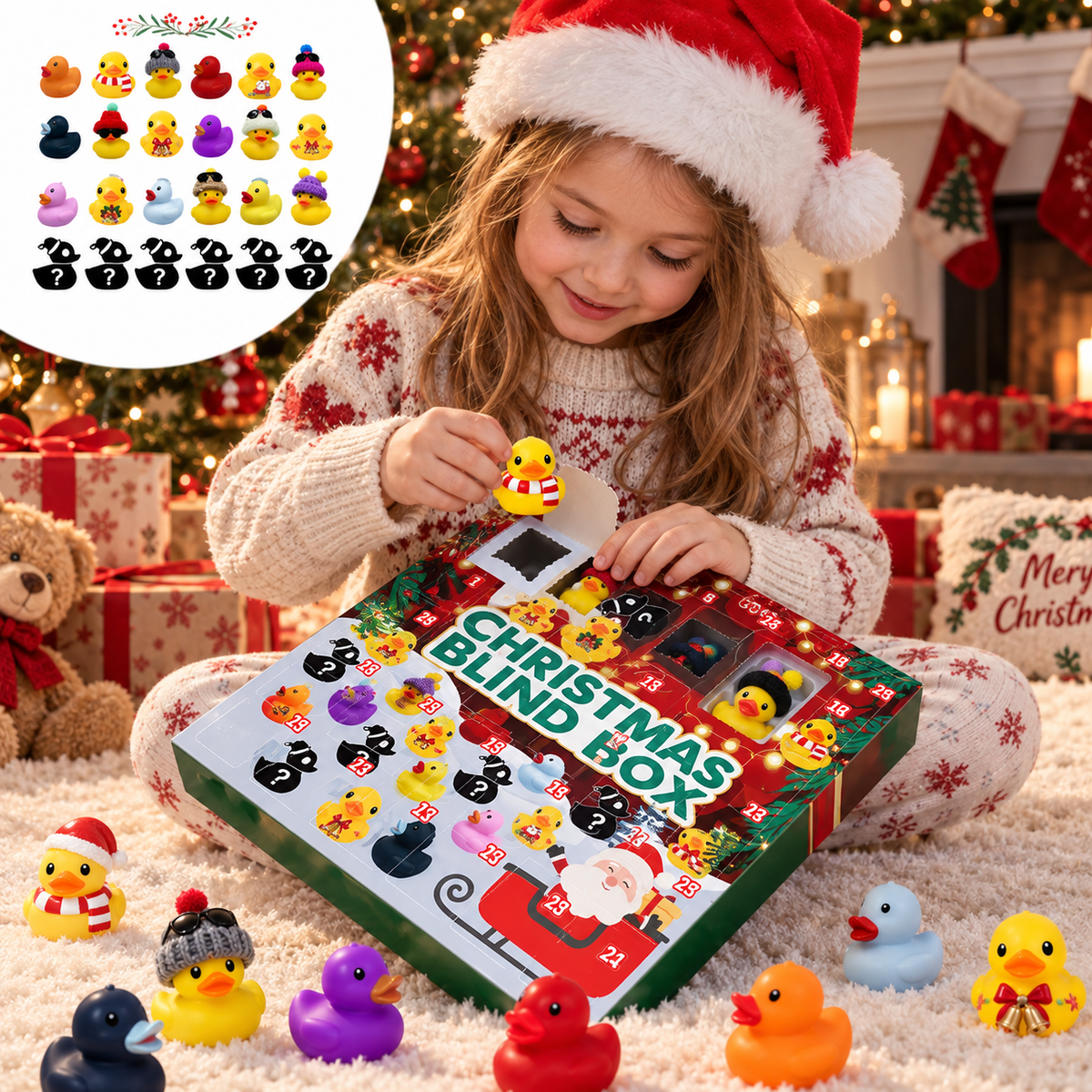 Advent Calendar with 24 Rubber Animals - Christmas Countdown Seasonal Activity for Kids