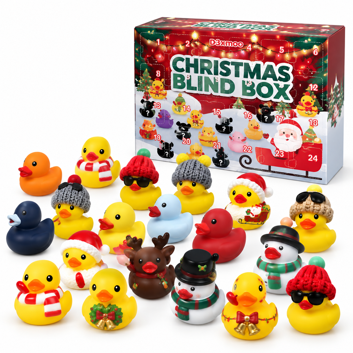 Advent Calendar with 24 Rubber Animals - Christmas Countdown Seasonal Activity for Kids