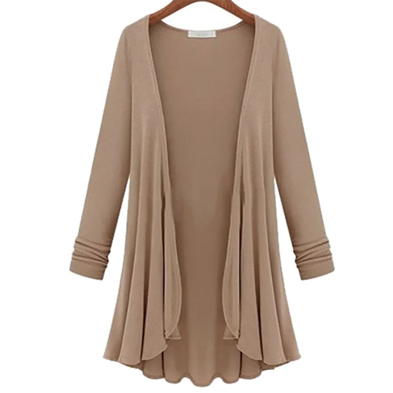 Casual Long-Sleeved Ruffled Cardigan