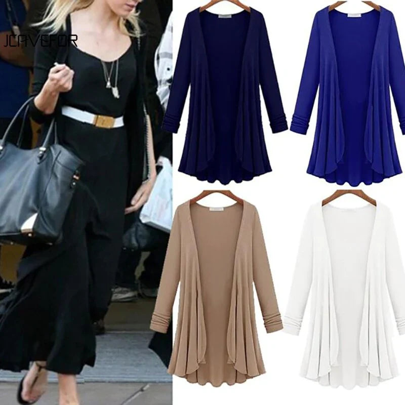 Casual Long-Sleeved Ruffled Cardigan