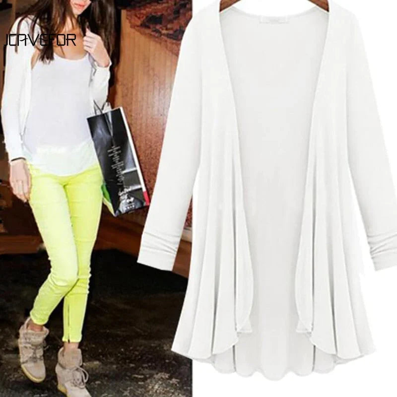 Casual Long-Sleeved Ruffled Cardigan