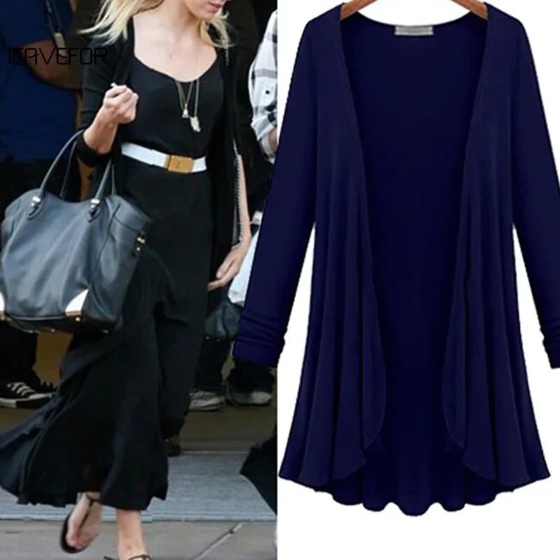 Casual Long-Sleeved Ruffled Cardigan