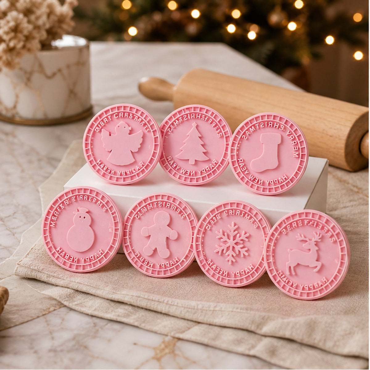 Christmas Cookie Stamp Set - 3D Embossing Press with 9 Festive Designs for Bakery-Style Cookies