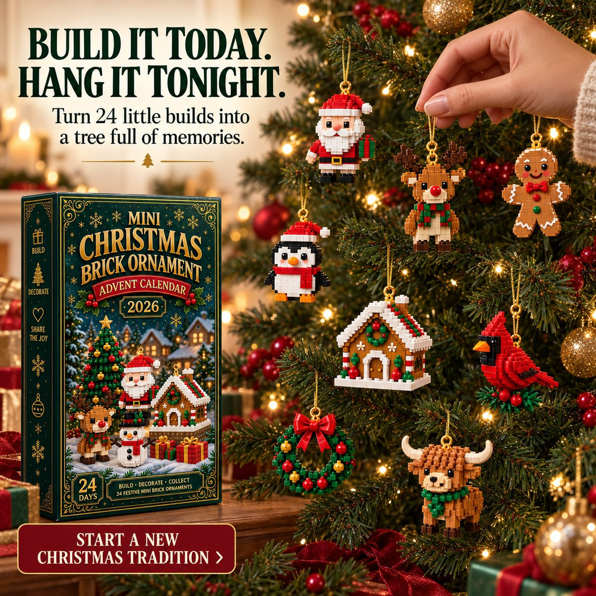 Christmas Ornament Advent Calendar with 24 Mini Building Sets for Holiday Decoration
