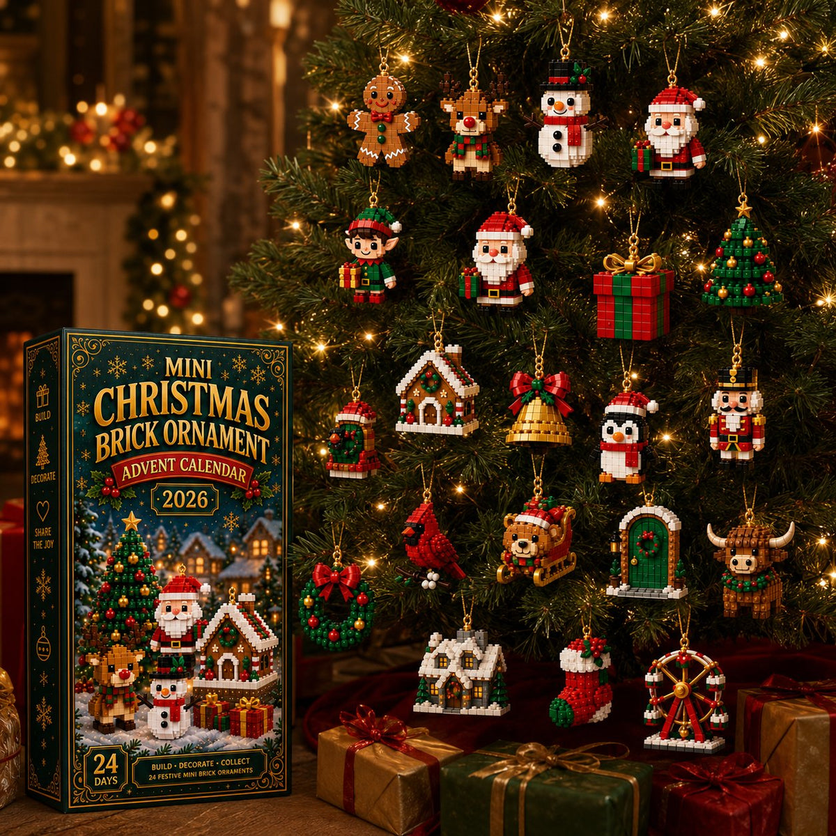 Christmas Ornament Advent Calendar with 24 Mini Building Sets for Holiday Decoration