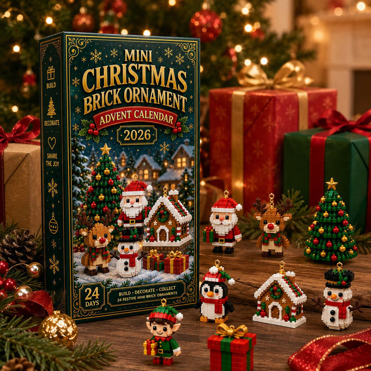 Christmas Ornament Advent Calendar with 24 Mini Building Sets for Holiday Decoration