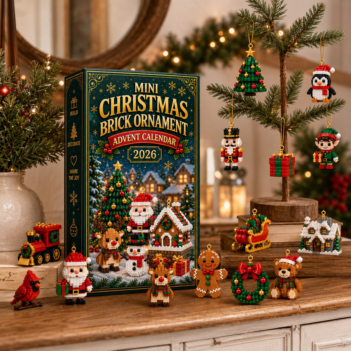 Christmas Ornament Advent Calendar with 24 Mini Building Sets for Holiday Decoration